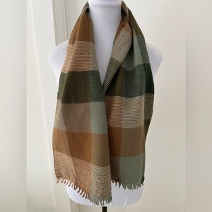 SCARF 100% Wool Checkerboard Pattern Fringe Autumn Colours Unisex Winter Cozy